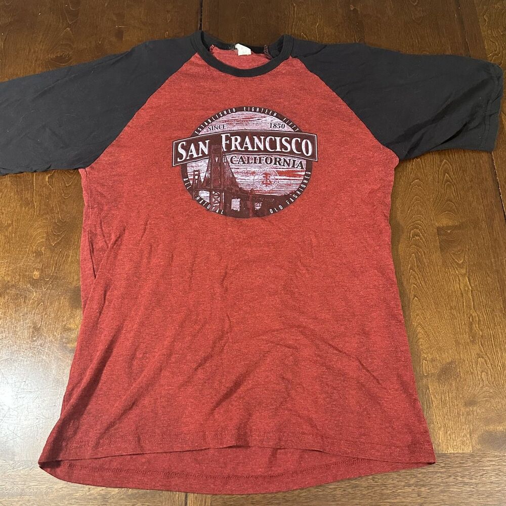 San Francisco Raglan T-Shirt * Black/Red * AMS 65/35 Blend * Adult L